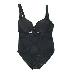 Swimsuits For All One Piece Swimsuit Black Crossover Cutout Front Padded Size 16